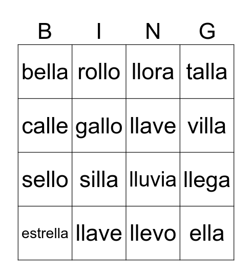 Mis palabras con M Bingo Card