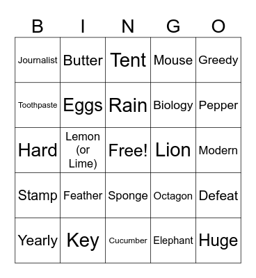 Vocab 1 Bingo Card