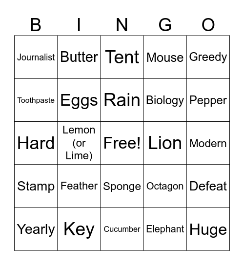 Vocab 1 Bingo Card