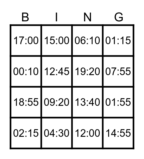 Uhrzeiten Bingo Card