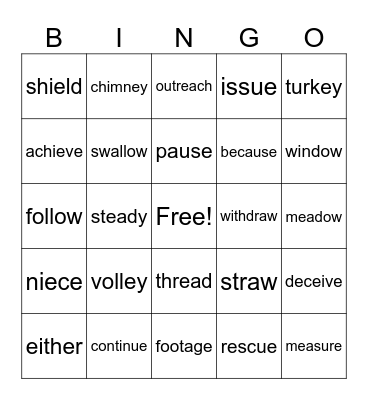 Vowel Pairs - Book 3 Bingo Card