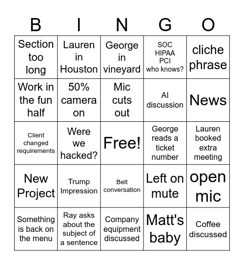 IT Meeting Bingo Card