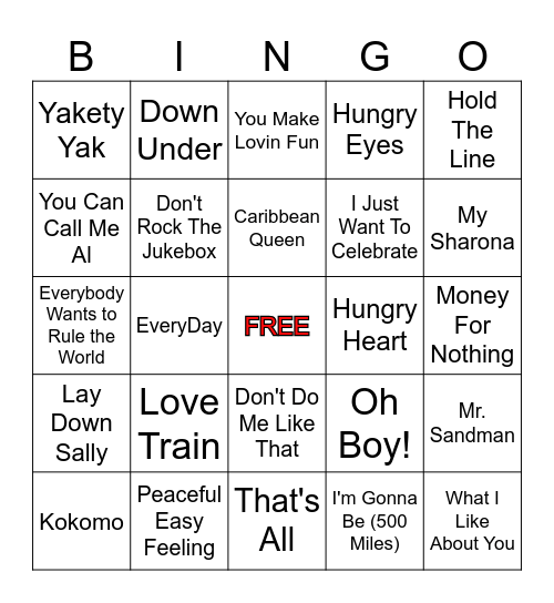 Best Music Mix Bingo Card