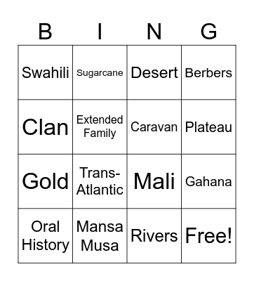 Africa Bingo Card
