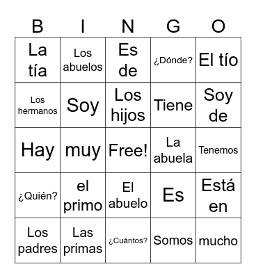 La familia Bingo Card