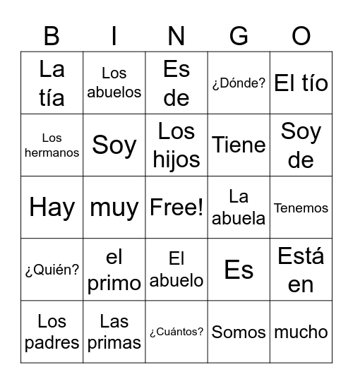 La familia Bingo Card