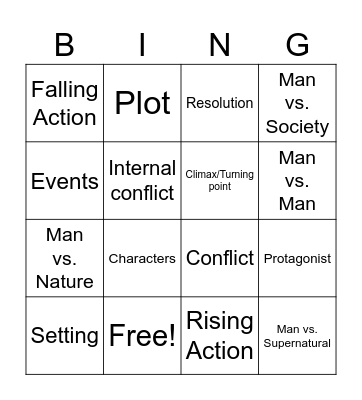 Narrative Writing Bingo Card