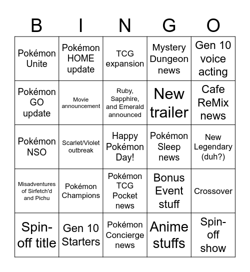 Pokémon Day 2026 Bingo Card