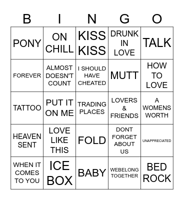 R & B Bingo Card
