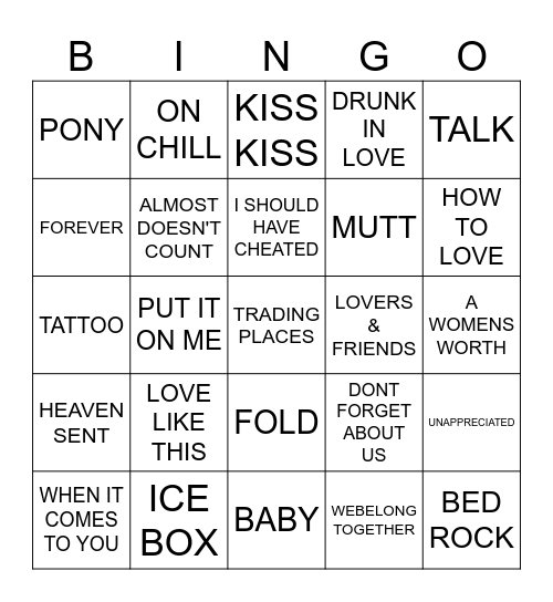 R & B Bingo Card