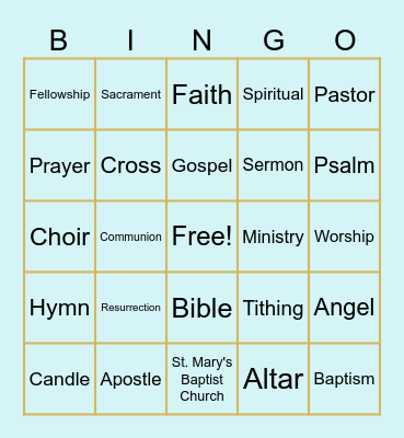 Church Words Bingo Card