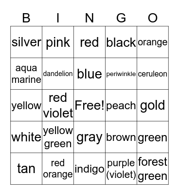 COLORS Bingo Card