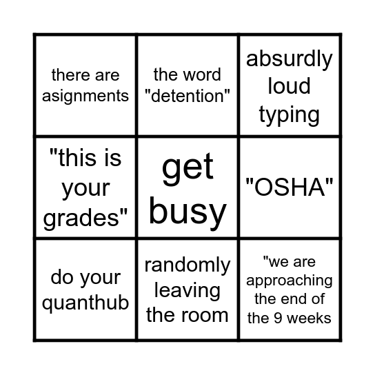 Mrs Hughes Bingo Card