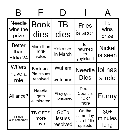 Bfdia 24 bingo Card