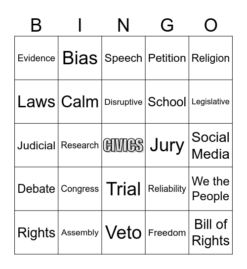 CIVICS VOCAB RECAP 1 Bingo Card