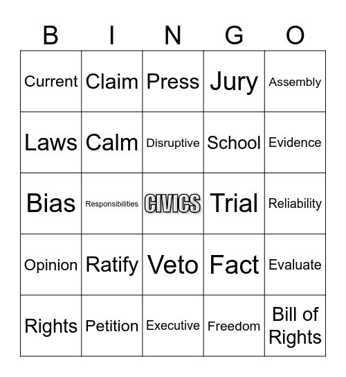 MASTER CALL LIST - CIVICS Bingo Card