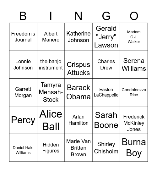 BLACK HISTORY MONTH BINGO Card