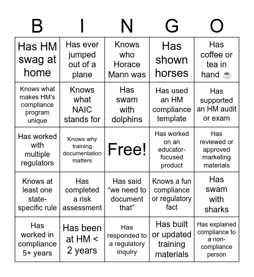 🧩 Horace Mann Compliance Summit  Human Bingo — Compliance & Regulatory Edition Bingo Card