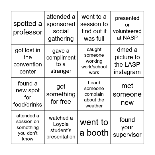 NASP Bingo Card