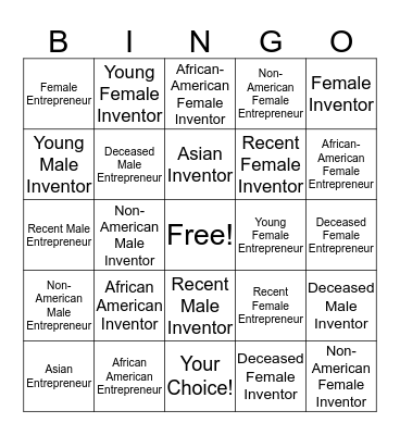 American Inventors and Entrepreneurs Bingo Card