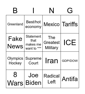 State of the Union Bingo Card