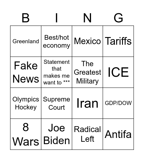 State of the Union Bingo Card