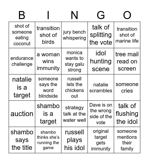 off with their heads s19e12 Bingo Card