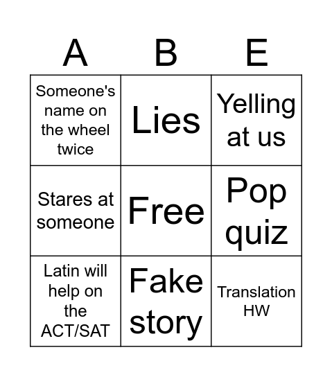 Mr.Mills Bingo Card