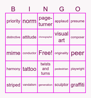 Unit 7 Vocab Bingo Card