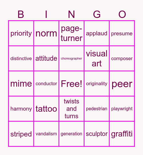 Unit 7 Vocab Bingo Card