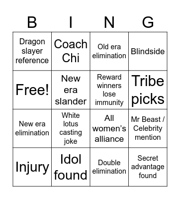 Survivor 50 Premiere Bingo Card