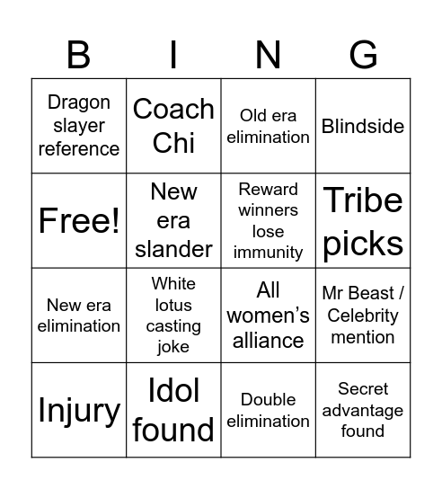 Survivor 50 Premiere Bingo Card
