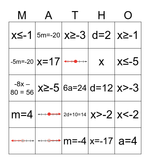 MATHO Bingo Card