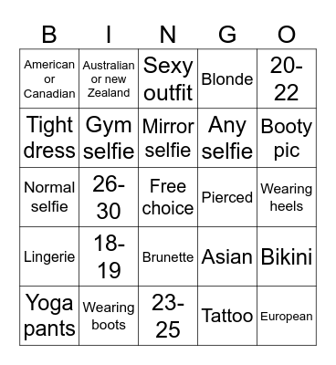 Nude Bingo game Bingo Card