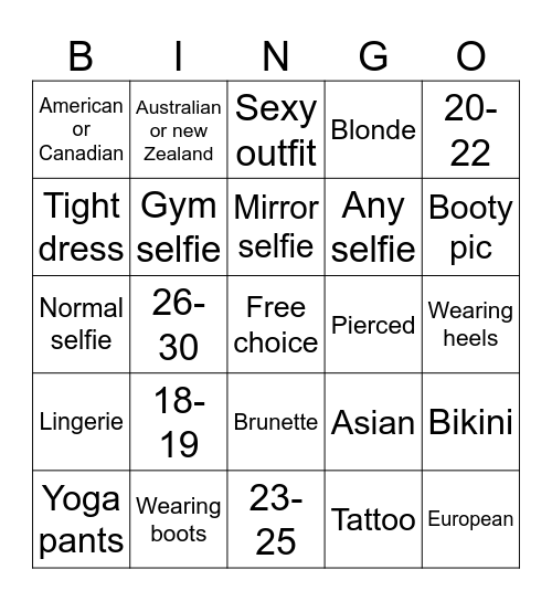 Nude Bingo game Bingo Card