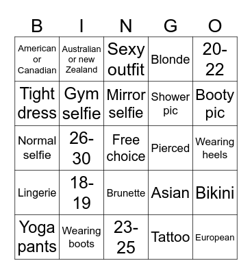 Nude Bingo game Bingo Card