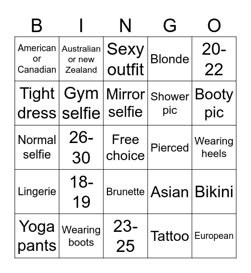 Nude Bingo game Bingo Card