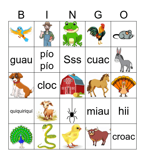 Animales de la granja AB Bingo Card