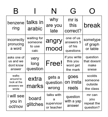 chemistry bingo Card