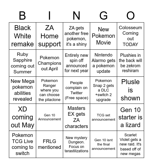 Pokemon Day 2026 Bingo Card