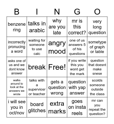chemistry bingo Card