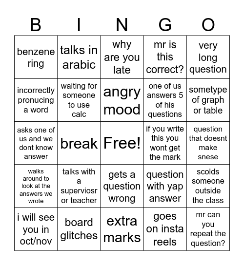 chemistry bingo Card