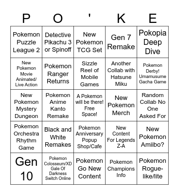 Pokemon Presents Bingo Card