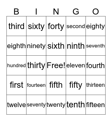 NUMBER WORDS Bingo Card