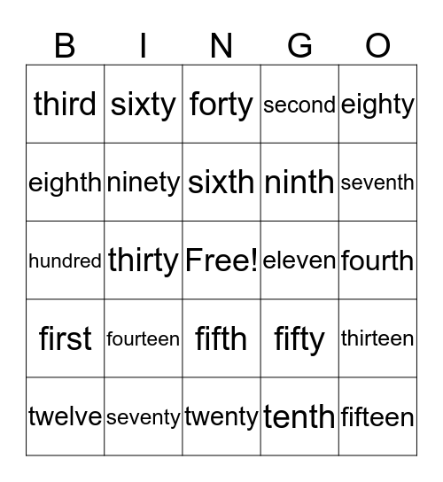NUMBER WORDS Bingo Card