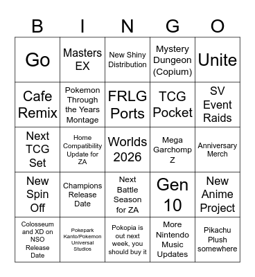 Pokemon Presents Bingo Card