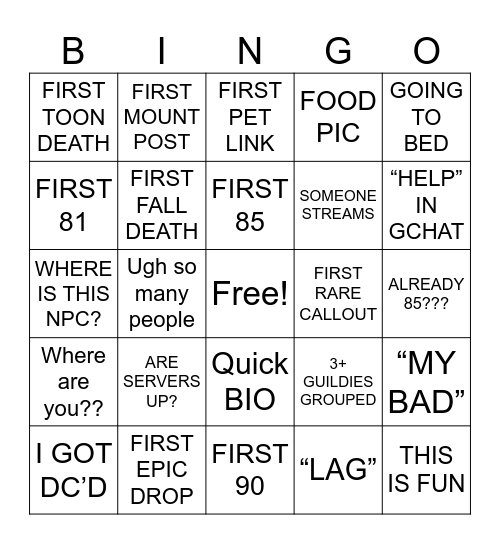 Midnight Launch Bingo Card