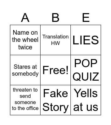MR.MILLS BINGO Card