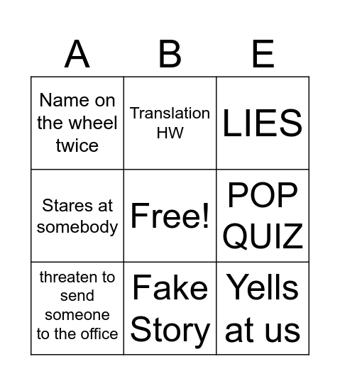 MR.MILLS BINGO Card