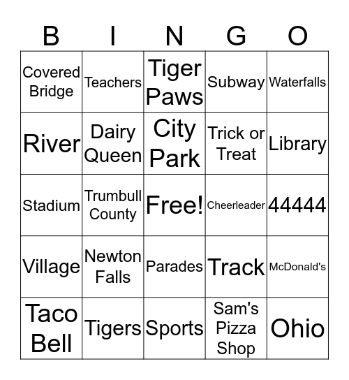 Newton Falls Bingo Card